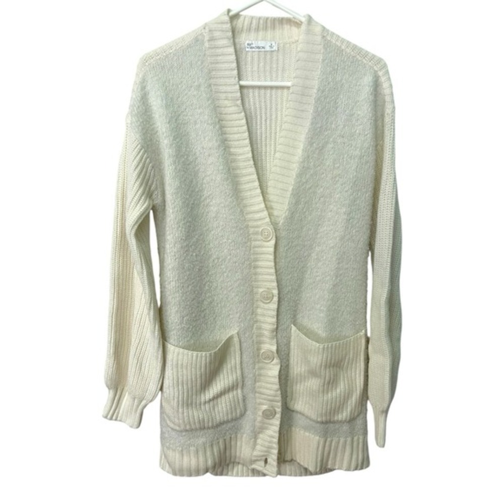 89th +‎ Madison M Cream Button Front Cardigan Ribbed Pocket Knit Coastal Grandma